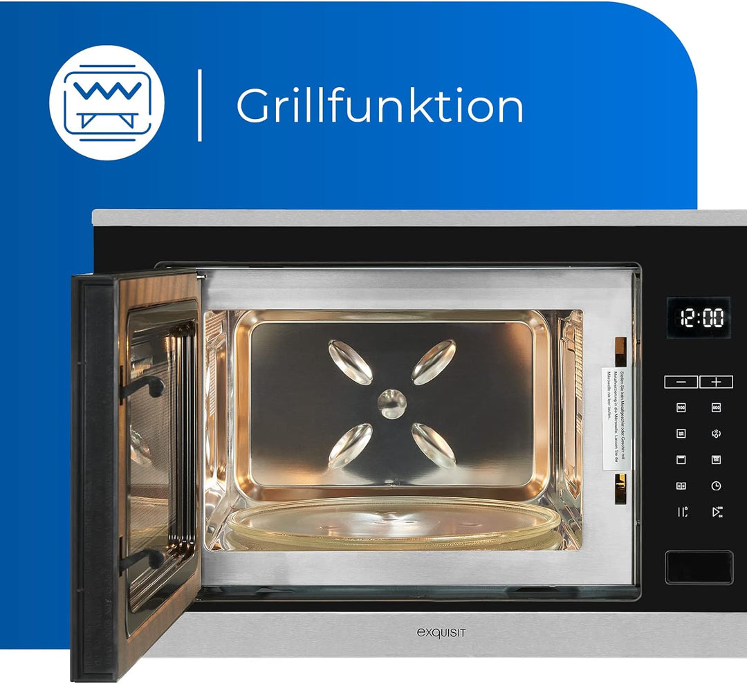 Exquisit EMW25-G-020 Inox | 60cm Einbaumikrowelle | Grillfunktion | Touch | Timer | Schnellstart