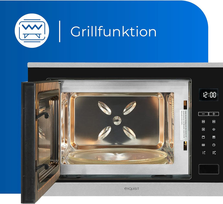 Exquisit EMW25-G-020 Inox | 60cm Einbaumikrowelle | Grillfunktion | Touch | Timer | Schnellstart