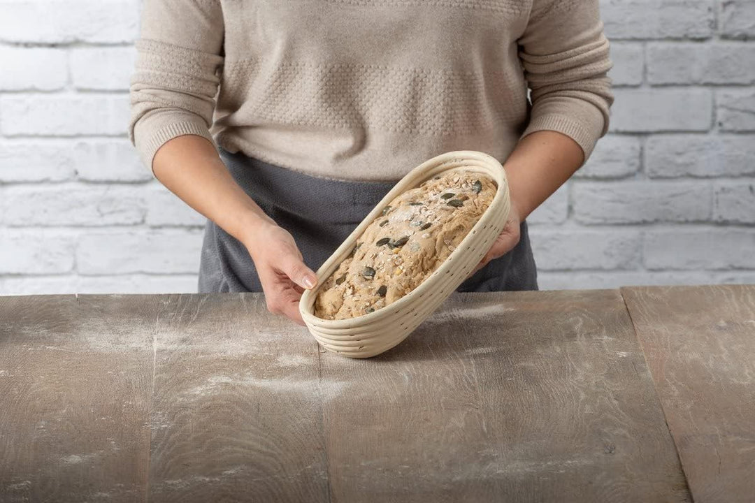 Zenker Gärkorb länglich 30 cm – Gärkörbchen aus natürlichem Rattan für selbstgemachtes Brot – Versor