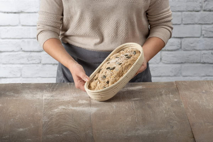 Zenker Gärkorb länglich 30 cm – Gärkörbchen aus natürlichem Rattan für selbstgemachtes Brot – Versor