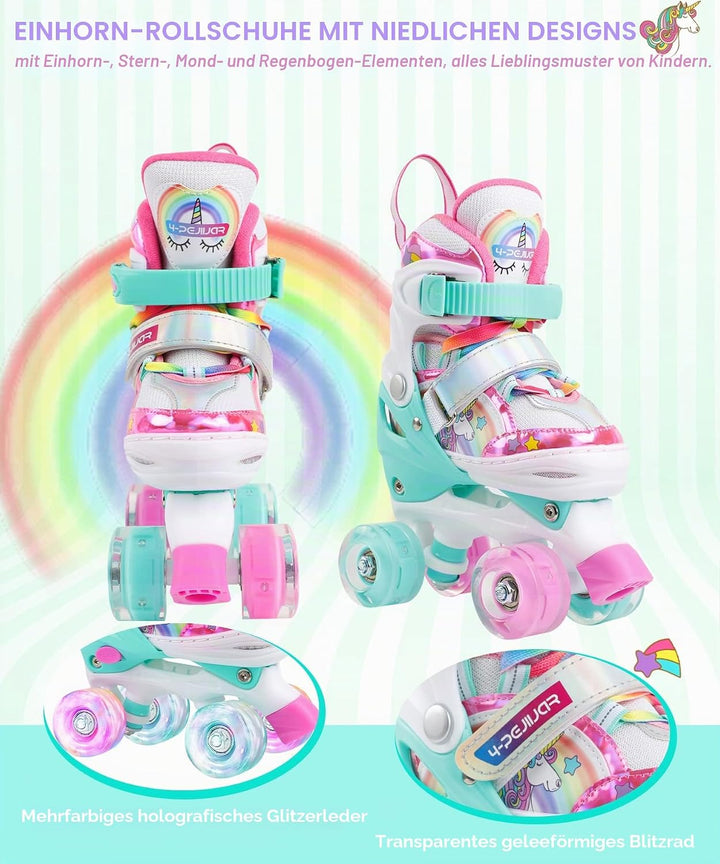 Kinder Einhorn Rollschuhe für Mädchen.Geeignet für 3-6 Jahre alt. Mit Leuchtenden Rädern,4-Pejiijar