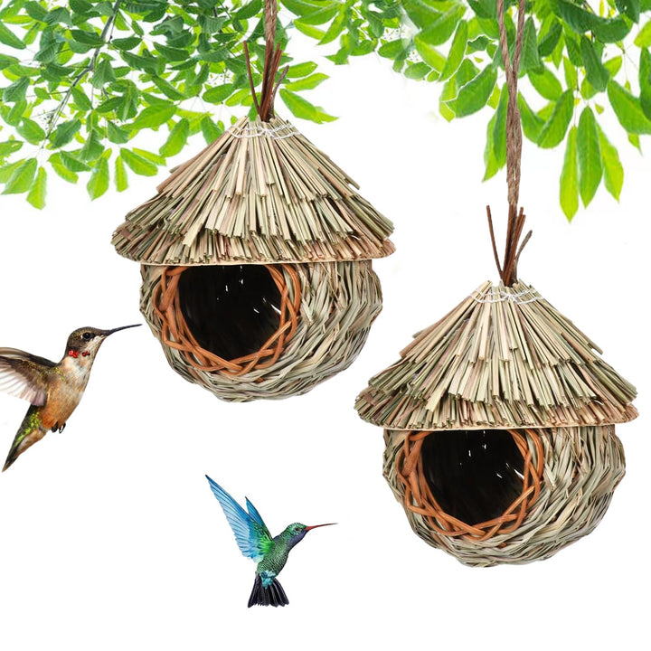 Vogelnest Gras, 2 Stück Gras Bird Nest, Handgewebte Vogelhäuser, Verschleissfest Hängender Vogelnest