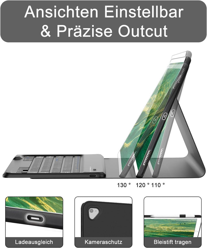 FOGARI Tastatur Hülle für iPad Pro 12.9 1./2. Generation (2015/2017) - Deutsches QWERTZ Layout, Magn