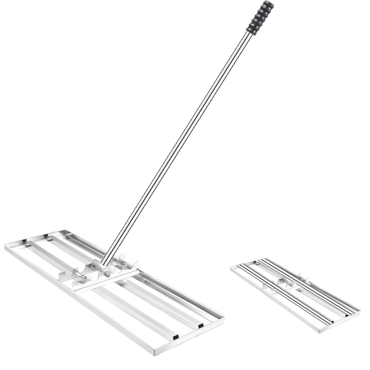 Rasen Nivellierrechen, 75x25 cm Edelstahl Garten Rasenrakel, Rasenrechen mit 180 cm Verlängertem Gri