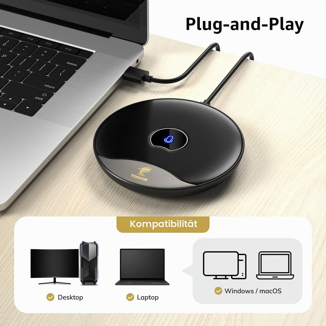 TONOR USB Konferenzmikrofon, 360 Grad omnidirektionales PC Computer Kondensator Mikrofon mit Stummsc
