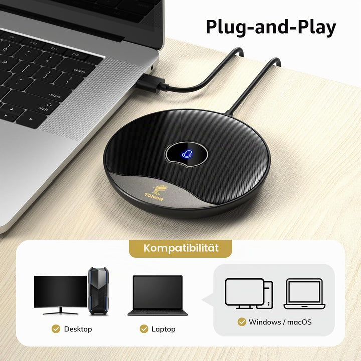 TONOR USB Konferenzmikrofon, 360 Grad omnidirektionales PC Computer Kondensator Mikrofon mit Stummsc