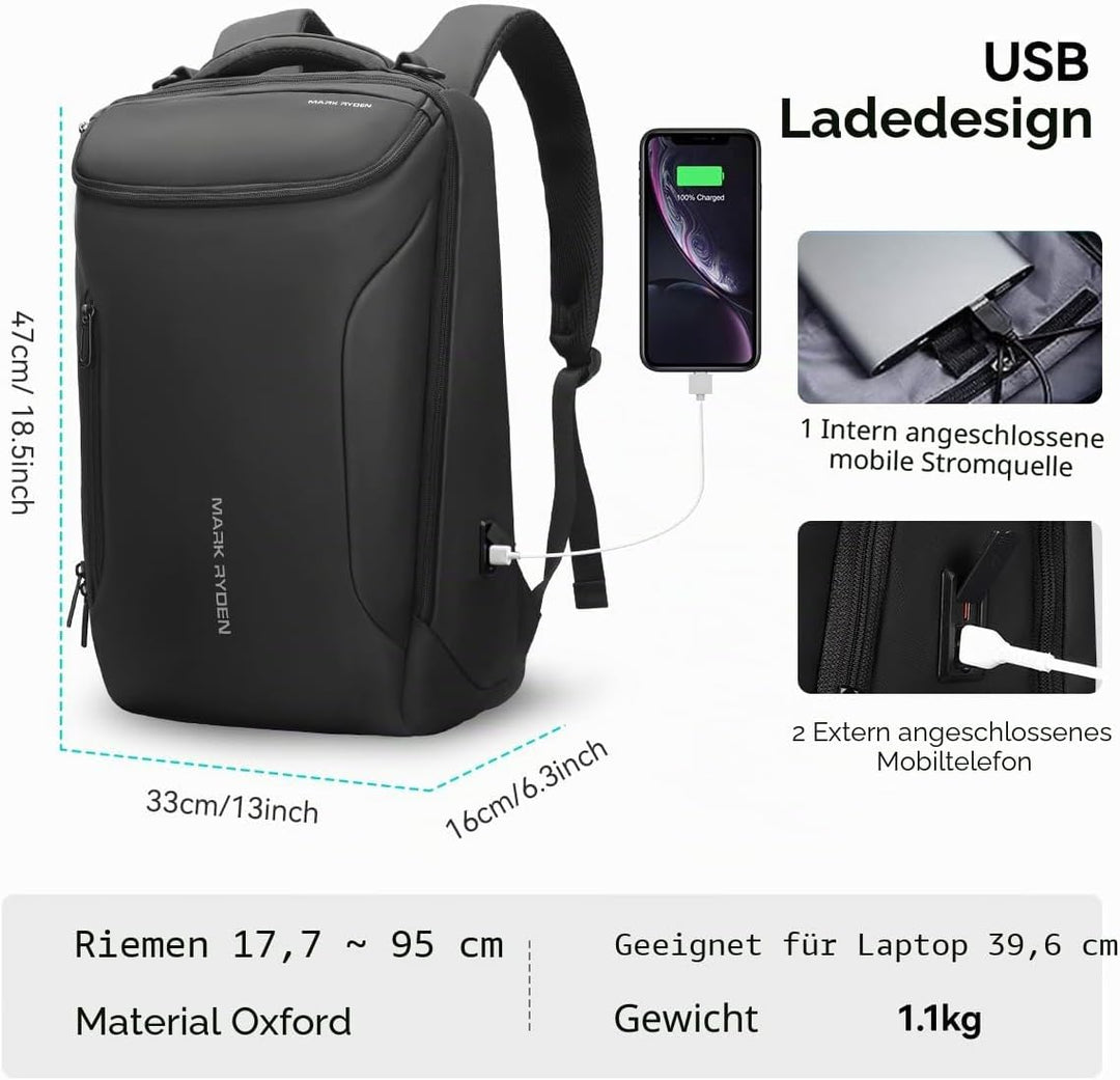 MARK RYDEN Grosse Kapazität Laptop Rucksack mit USB 17.3 Zoll/15.6 Zoll für Männer Multifunktionsruc