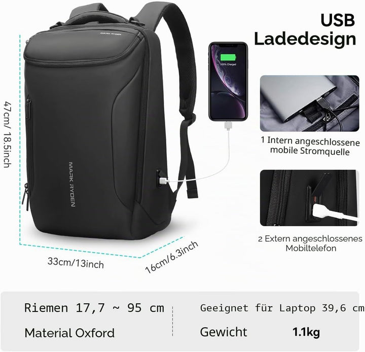 MARK RYDEN Grosse Kapazität Laptop Rucksack mit USB 17.3 Zoll/15.6 Zoll für Männer Multifunktionsruc