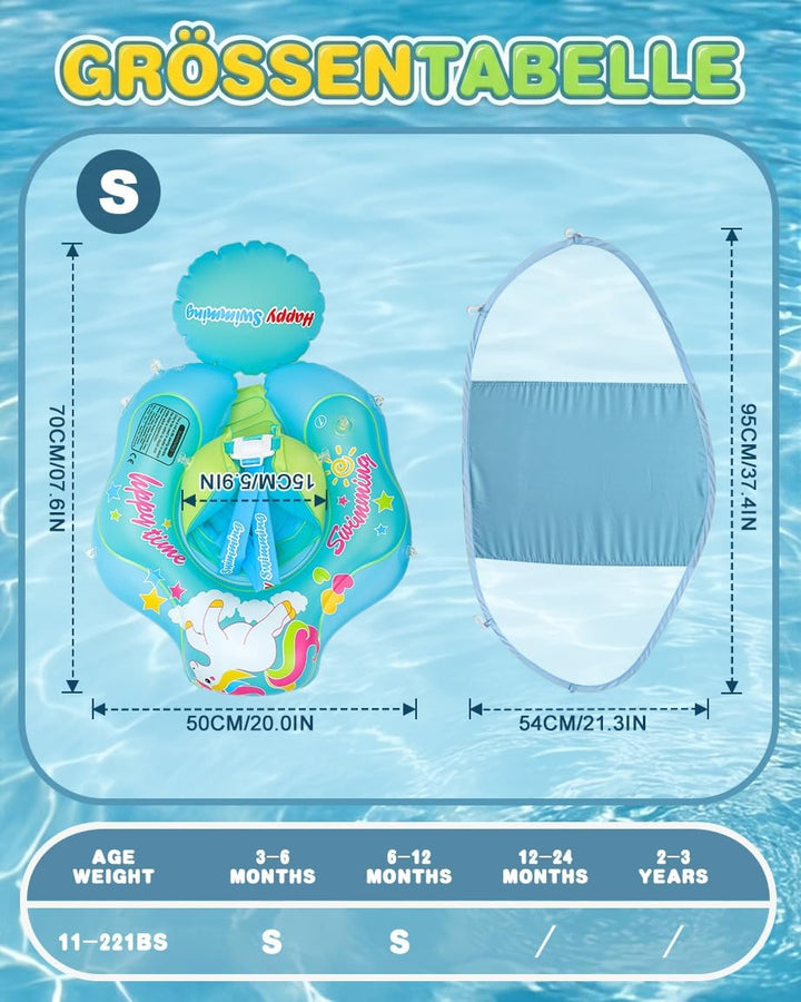 Baby Schwimmring mit Sonnendach, UPF 50+ Aufblasbarer Schwimmring Baby mit Dach, UV-Schutz Sonnenver
