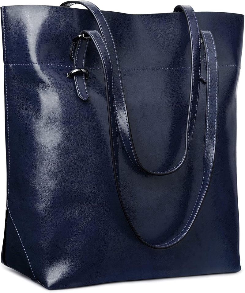 S-ZONE Damen Echtleder Tasche Shopper Gross Tote Handtasche Henkeltasche (D-knallblau) Königsblau, K