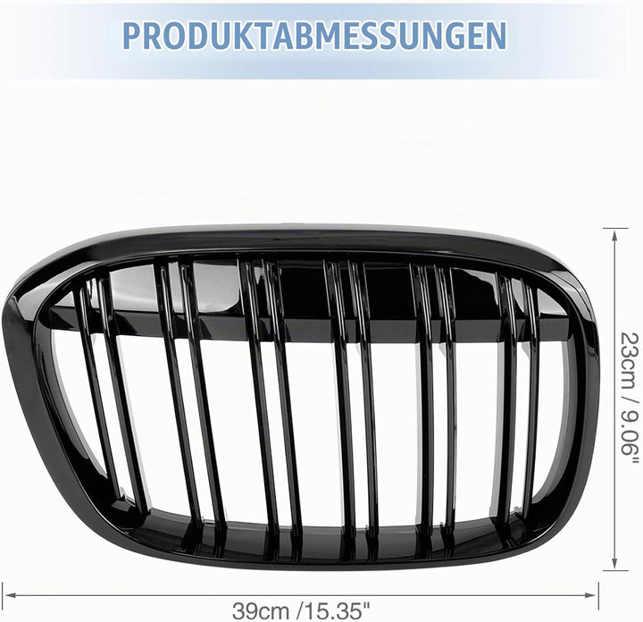 Gangying Kühlergrill Passend für BMW X1 F48 F49 2016 2017 2018 2019 Schwarz Glanz Kühler Front Doppe