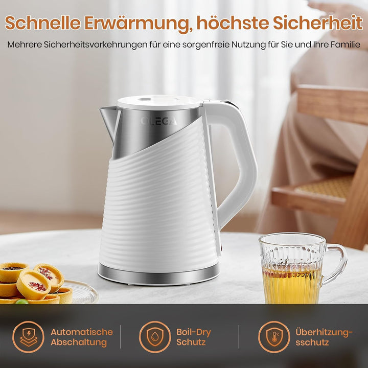 OLEGA Wasserkocher 1800W - schnell kochender Heisswasserkessel, 1,8 l Abschaltautomatik Doppelschich