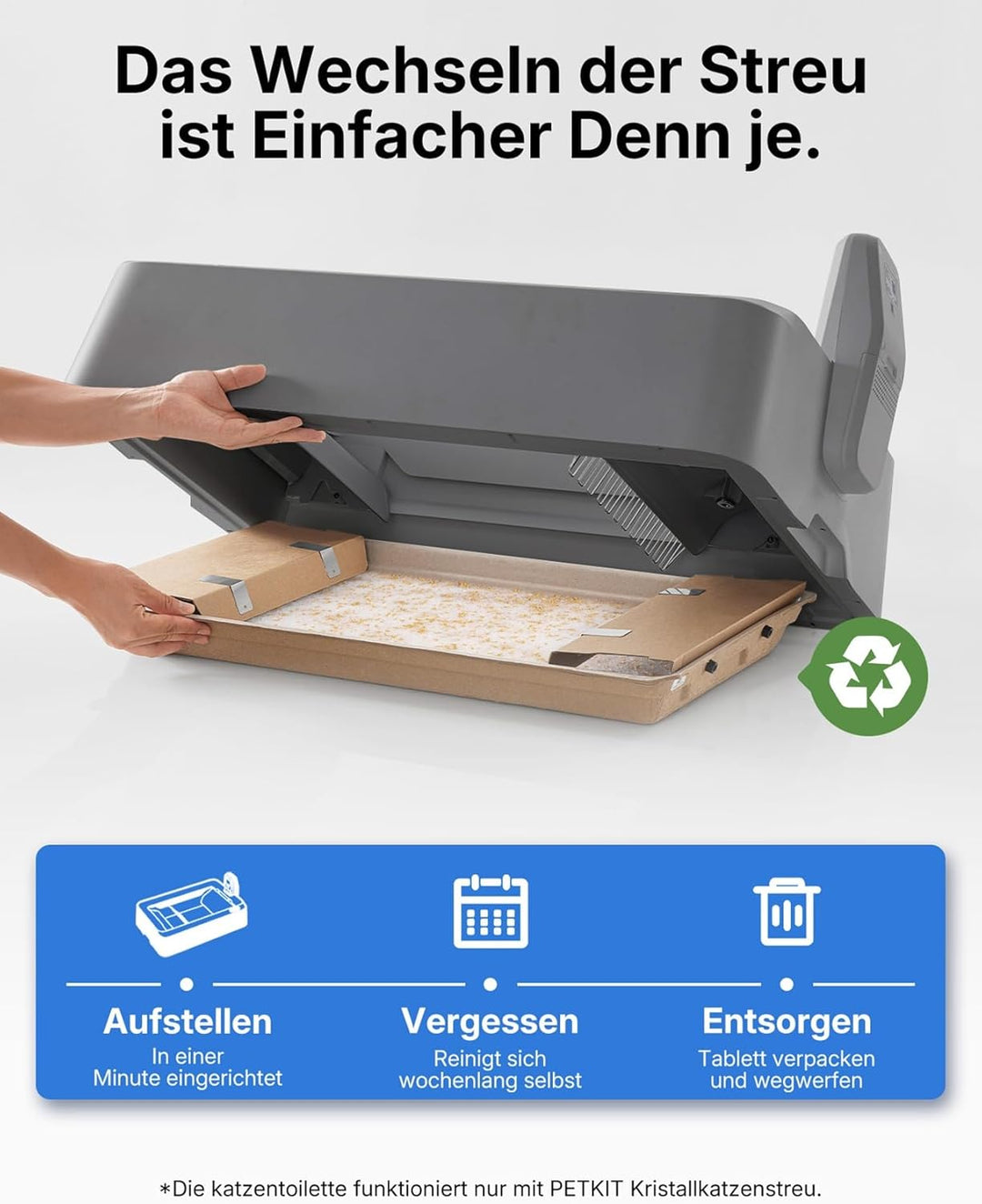 PETKIT Kristall Katzenstreu Set, pH-Farberkennung,Geruchsstark, Ohne Schaufeln, Einweg-Schale,Für PE