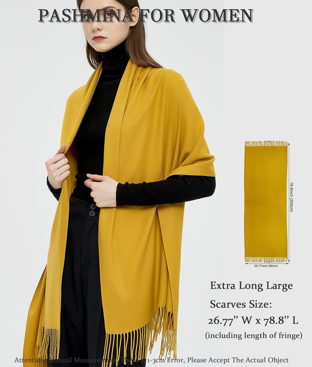 Pashmina Schals und Wraps Schals für Damen Hochzeit Party Winter Warme Lange Solid Color Senf, Senf