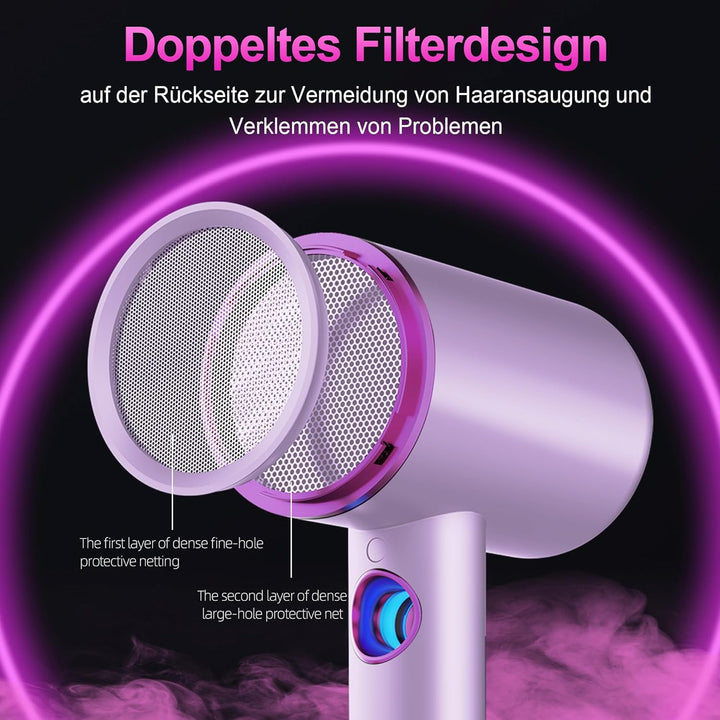 Tisoutec Föhn,Fön,Haartrockner Profi Ionen mit AC Motor 2400W Reisefön Diffusor|Haarfön 4-in-1|Heiss
