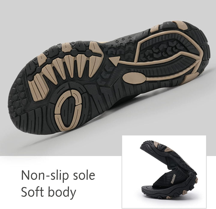 WateLves Herren Flip Flops Zehentrenner Leder mit Arch Support Sandalen Weich Leder Stoff Badelatsch