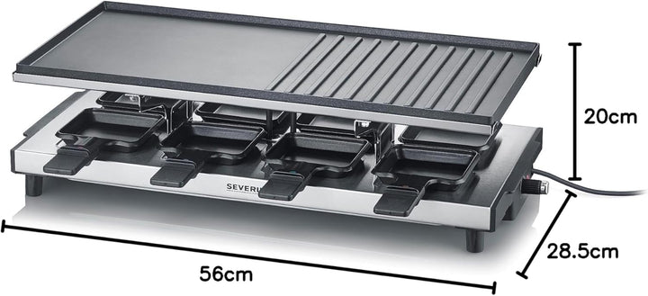 SEVERIN Raclette-Grill, Raclette mit grosser antihaftbeschichteter Grillplatte und 8 Raclette Pfännc