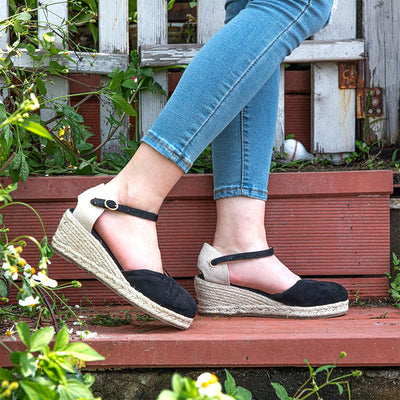 Hitmars Espadrilles Keilsandalen Damen Elegant 6 CM Grösse EU 36-43 Sandalen 01 Schwarz 39 EU, Sanda