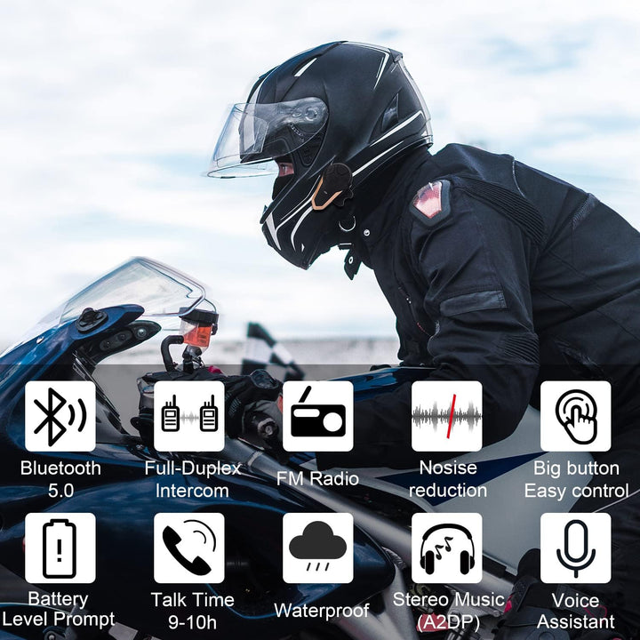 BETOWEY Motorrad Headset, BT-S3 Motorrad Kommunikationssystem Freisprechanlage Helm Kopfhörer Blueto