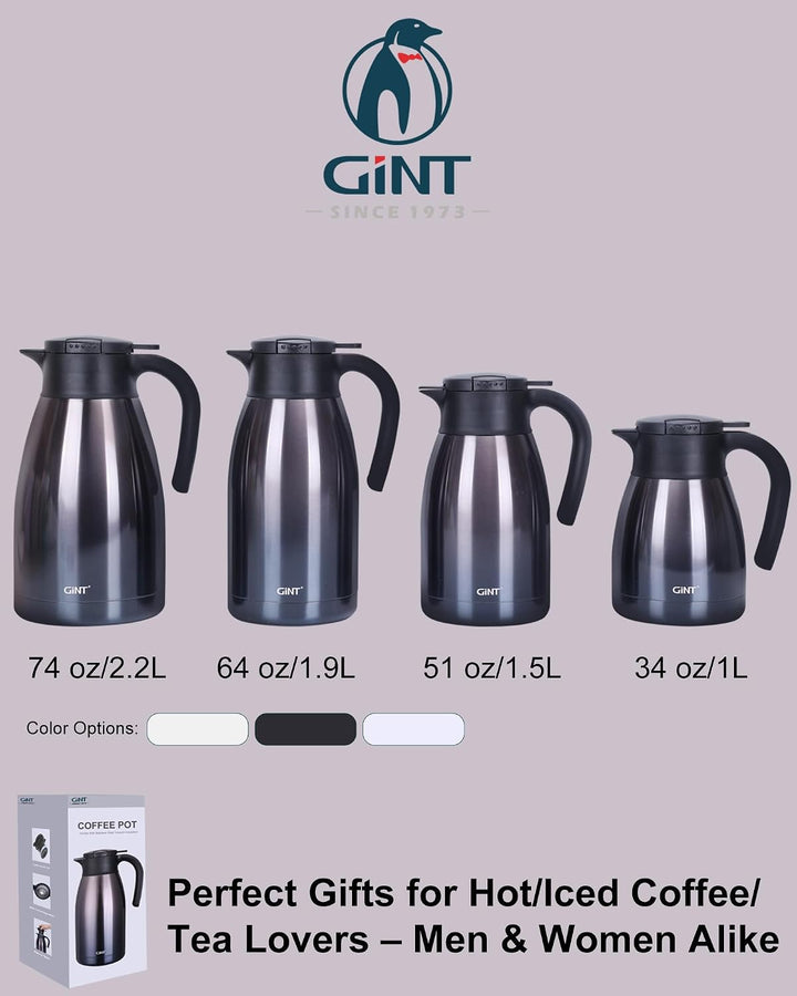 GiNT Isolierkanne Edelstrahl Quick Tip Verschluss Grip Vacuum Doppelwandig Violett 1L…, Violett 1L