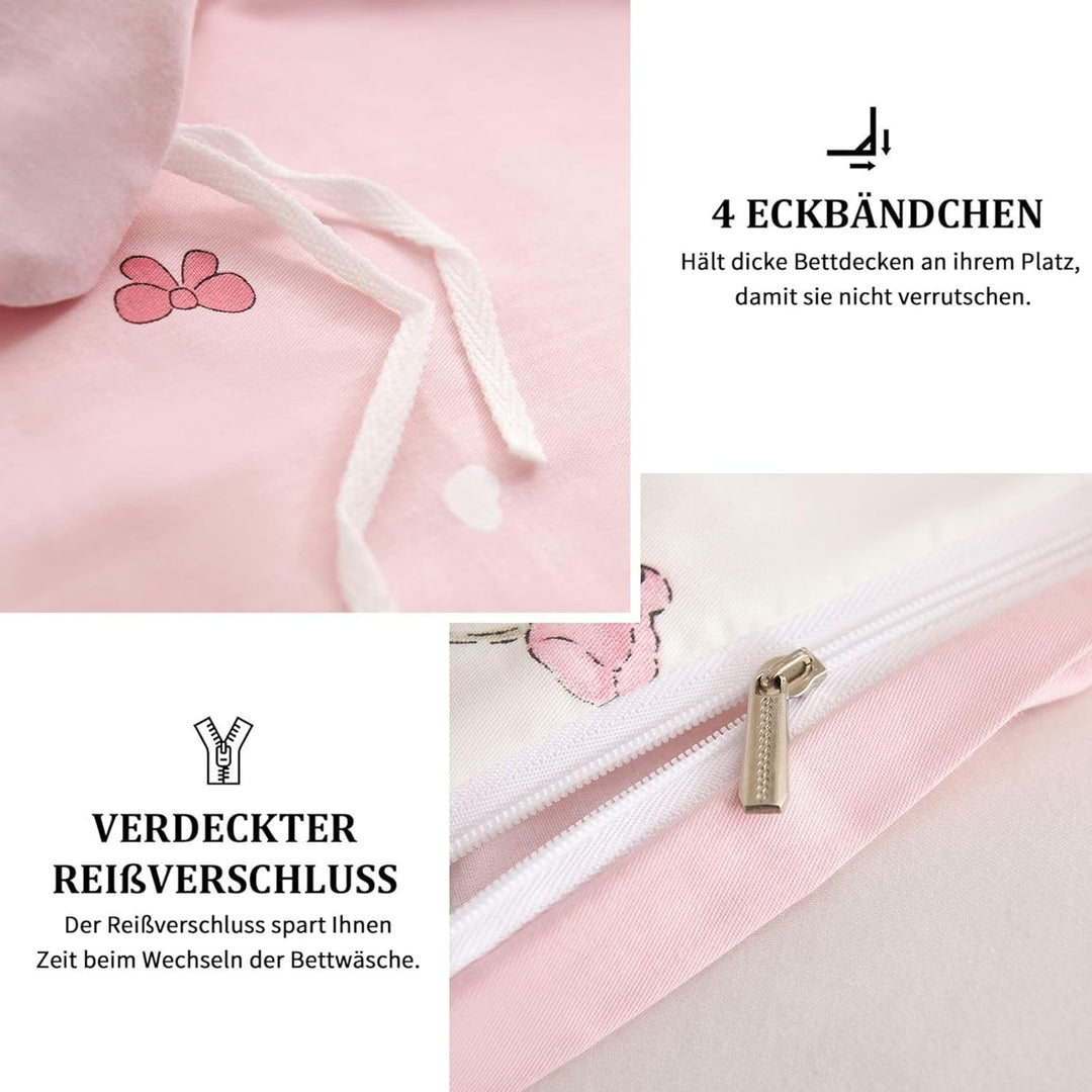 Freyamy Blumen Bettwäsche 155x220cm 2teilig Baumwolle Weiss Rosa Grün Floral Blätter Pflanzen Bettwä