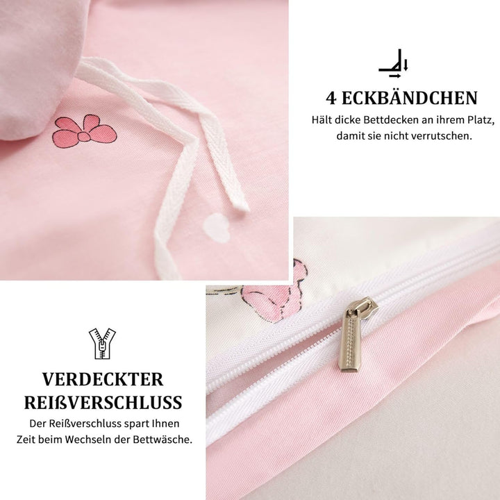 Freyamy Blumen Bettwäsche 155x220cm 2teilig Baumwolle Weiss Rosa Grün Floral Blätter Pflanzen Bettwä