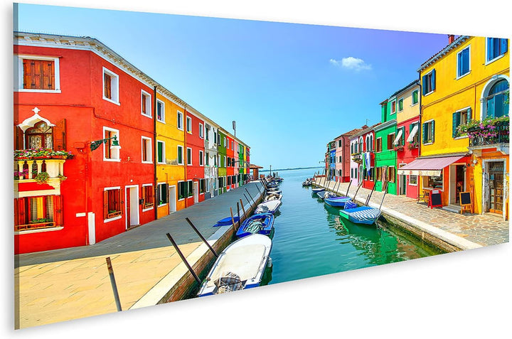 islandburner Bild auf Leinwand Wahrzeichen Venedigs Burano Insel Kanal Bunte Häuser Und Boote Italie