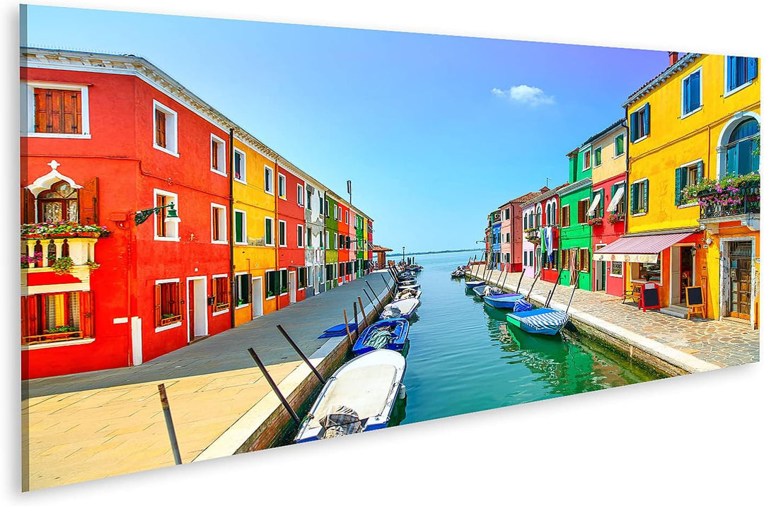 islandburner Bild auf Leinwand Wahrzeichen Venedigs Burano Insel Kanal Bunte Häuser Und Boote Italie