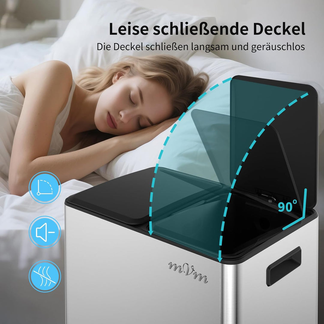 mVm Mülleimer Küche,60 Liter Treteimer,2 x 30 Liter Treteimer, 2 Fächer, Mülltrennsystem, Abfalleime