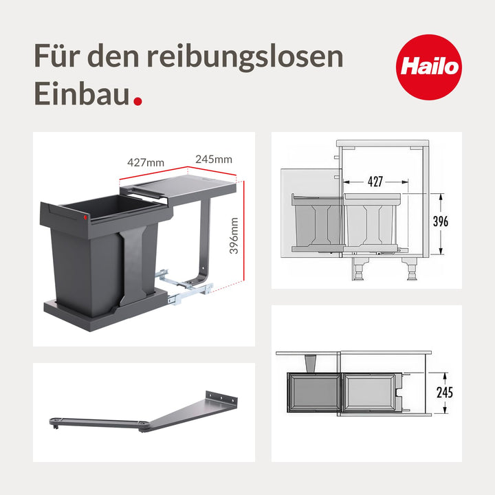 Hailo AS Solo 20 Automatik | mit Ausfahrautomatik | 20 Liter Inneneimer | für Schränke ab 400 mm Bre