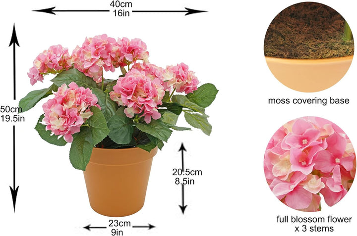 GreenBrokers Künstliche Hortensien in terrakottafarbenem Topf, 50 cm, Rosa Rose, Rose
