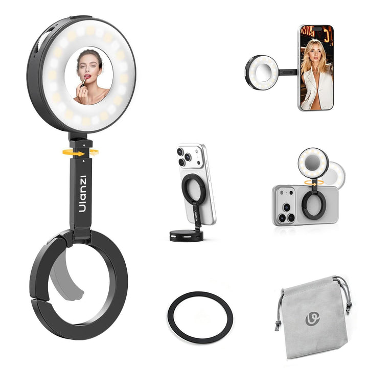 ULANZI ML05 Magnetische Selfie Licht für iPhone, Dual Magnet LED Ringlicht mit Spiegel, 9000K CRI≥97
