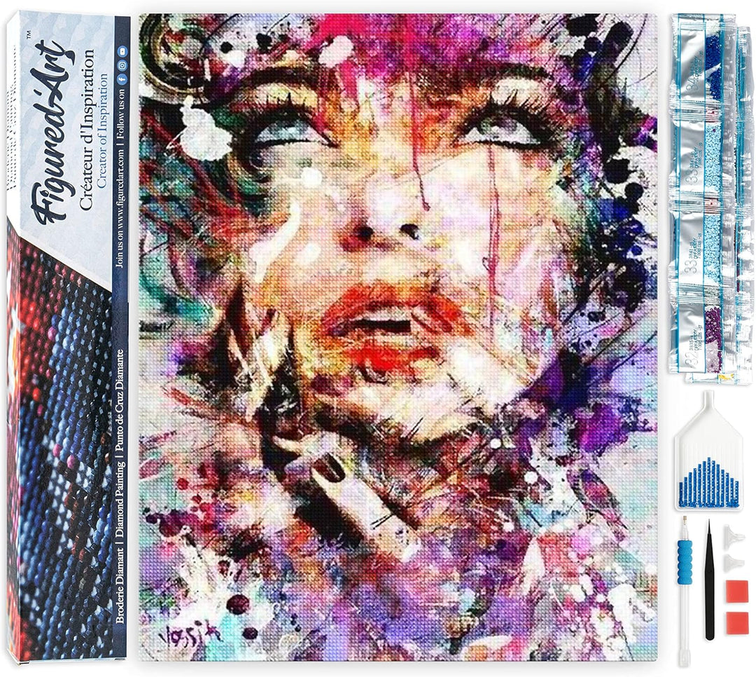 Figured'Art Diamond Painting Erwachsene 40x50cm Ganze Leinwand gerollt Frauengesicht abstrakt 5D Bil