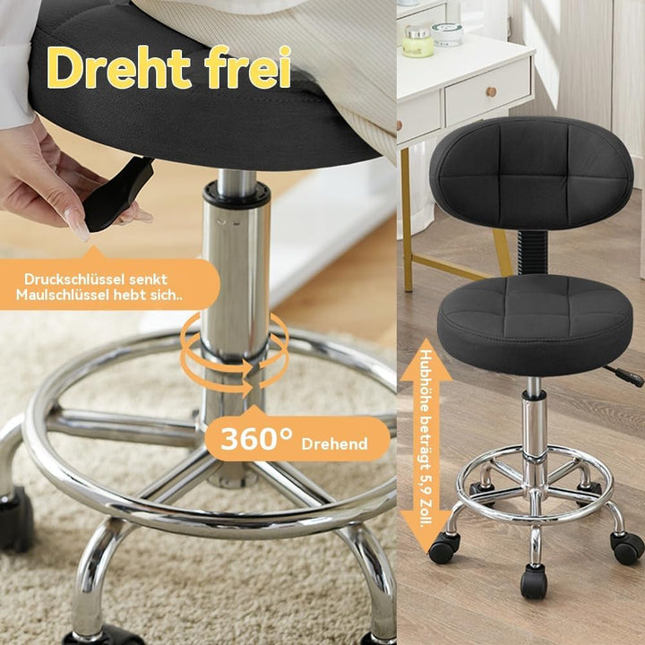 Moderner Bürodrehstuhl - Rollhocker mit Niedriger Rückenlehne und Höhenverstellung - Drehbare Arbeit