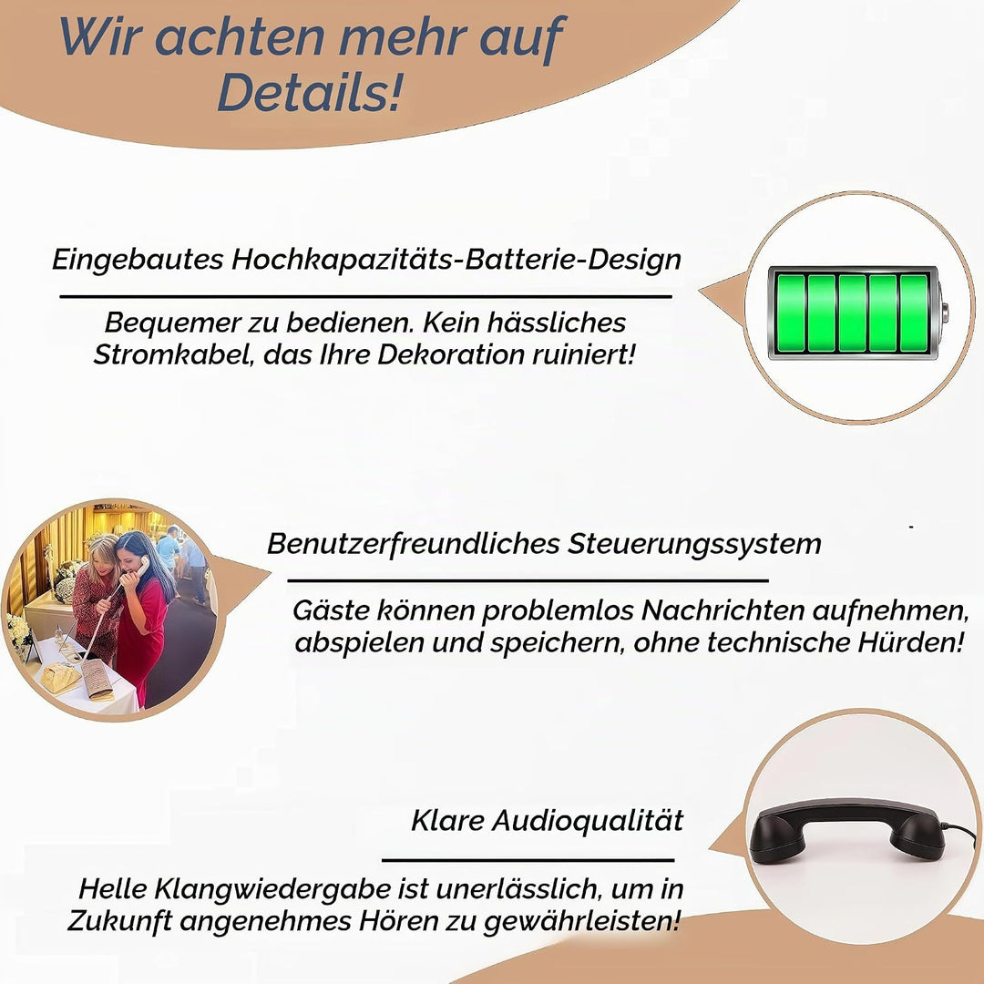 RetroVox Audio Gästebuch – Hochzeits-Telefon-Gästebuch: Einfach zu bedienen und Macht Spass (B Weiss