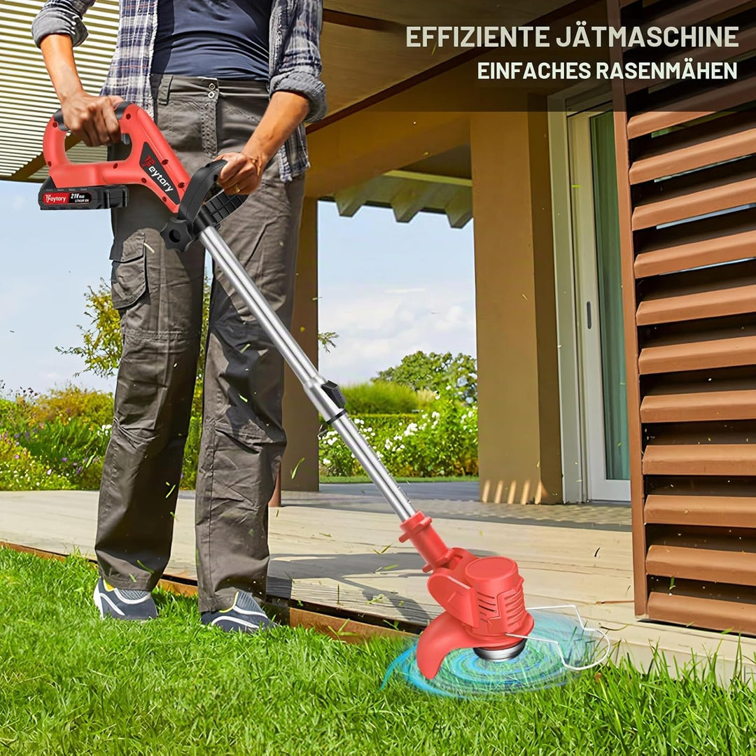 Elektrischer Rasenmäher 3-in-1 Akku-Rasenmäher Rasentrimmer Freischneider Edger 21V Akku Rot with 1