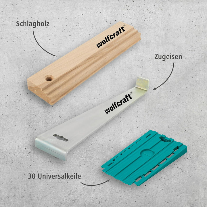 wolfcraft Geling-Set zum Laminat- und Designboden verlegen I 6975000 I Zugeisen, Schlagholz und 30 U