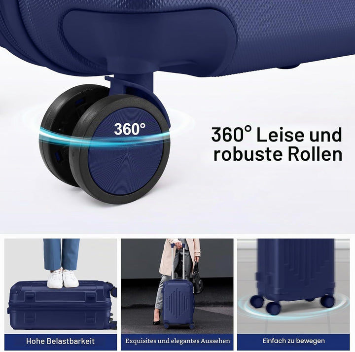 LALAHO Kofferset 3 teilig, Reisekoffer Set, Hartschalen Koffer Set aus ABS, Gepäckset mit Teleskopgr