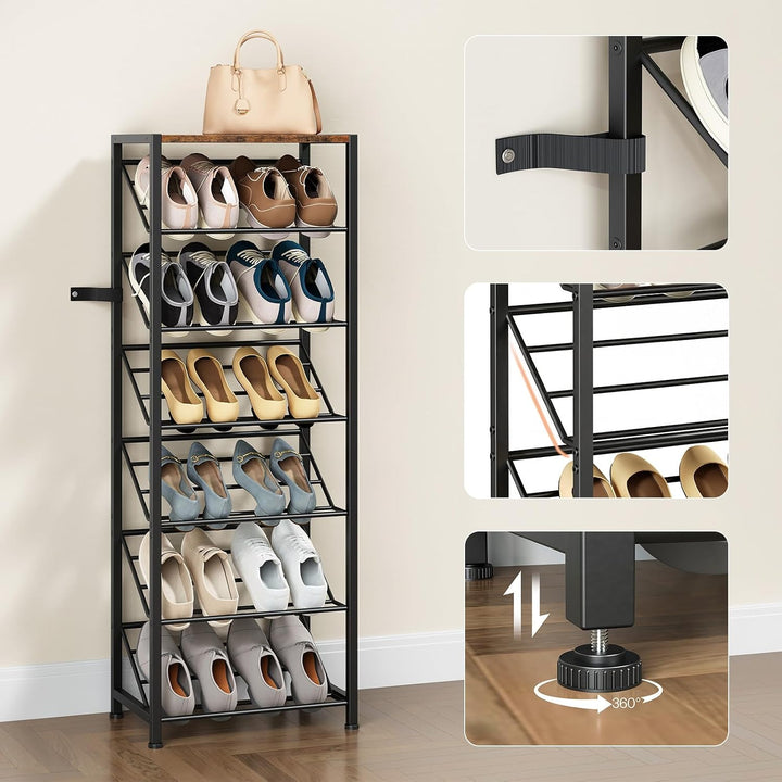 HOOBRO Schuhregal mit 7 Ablagen, Schuhablage, Schuh-Organizer, Industriestil Schuhständer, Schuhschr