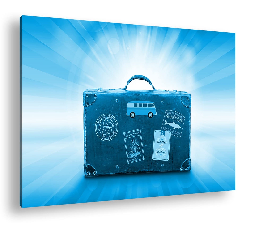 deyoli Reisekoffer aus Leder Format 80x60 Effekt: Monocrome Blau als Leinwandbild, Motiv fertig gera