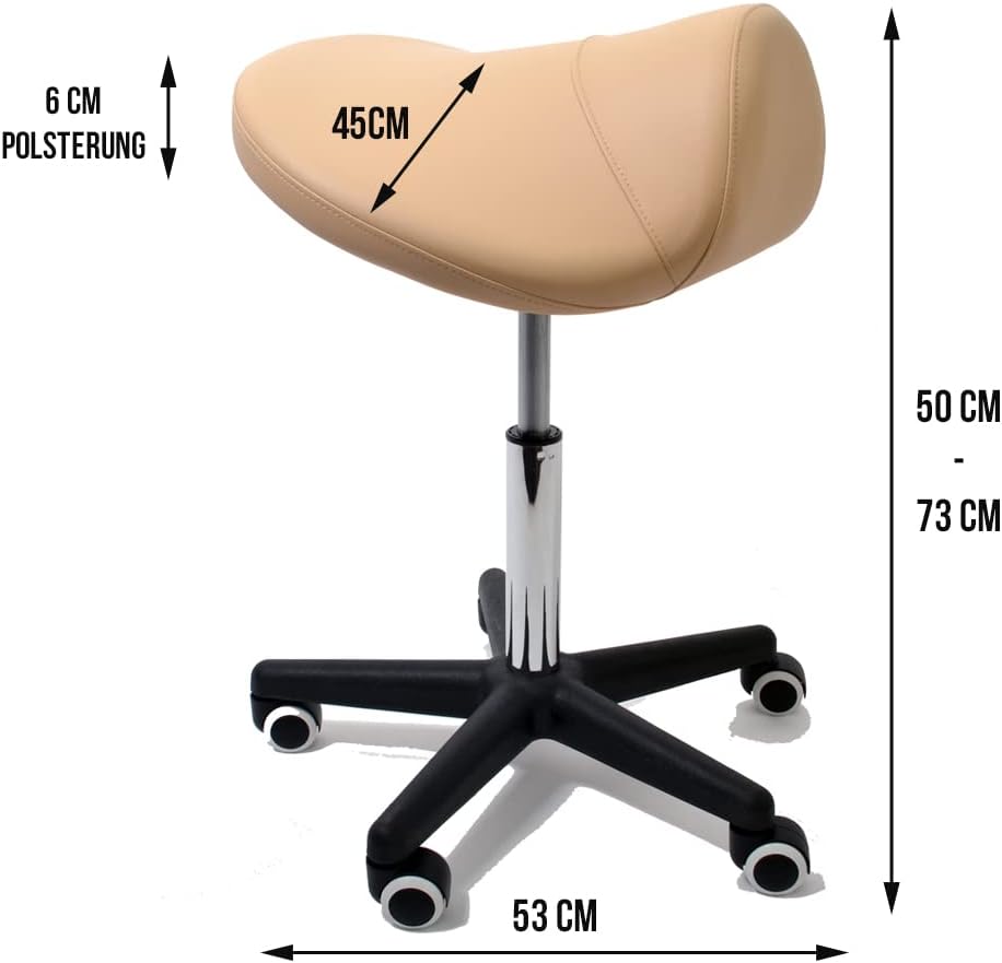 Sattelhocker extra breit, Sattelstuhl verstellbar 50-73cm, 170 kg (Weiss) | Ergonomischer Drehhocker