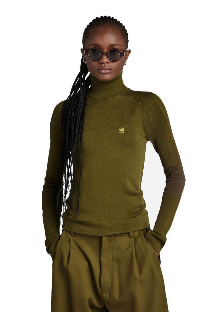 G-STAR RAW Damen Core Slim Turtle Knitted Pullover Knits XS Grün (Dark Olive D23678-b692-c744), XS G