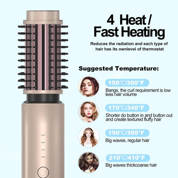 Kabellose Lockenbürste Thermal Brush: Ionen LockenstabBürste wärmebürste 150-210℃ - Reise Mini Locke