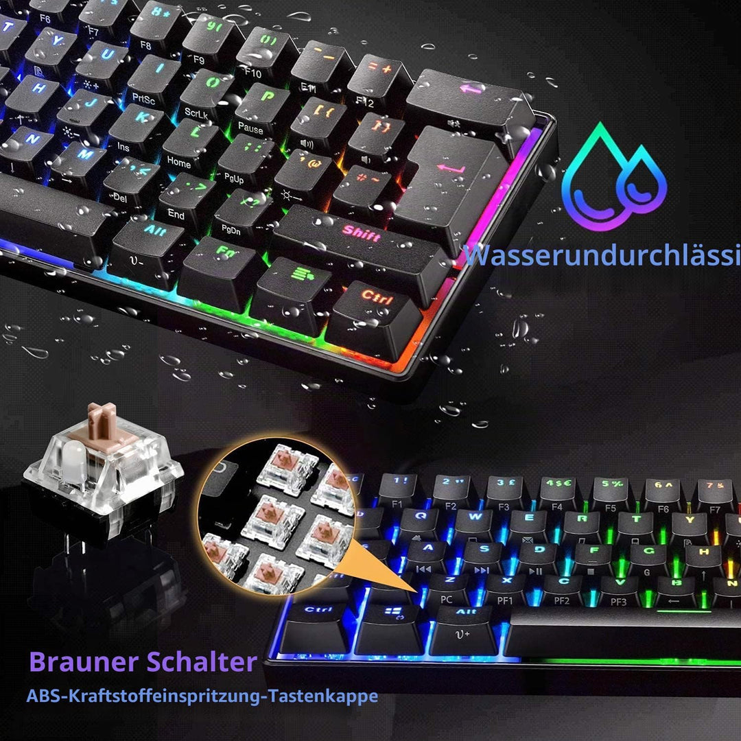MK21 Gaming-Set: 60% Mechanische Tastatur + 6400 DPI Maus + Mauspad für PS4, Xbox, PC - Schwarz/Brow