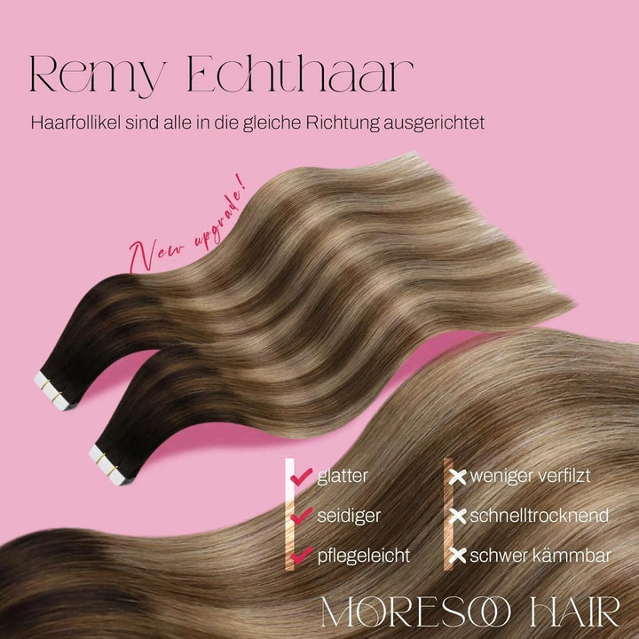 Moresoo Tape in Extensions Echthaar Remy Seamless Extensions Echthaar Tape Klebestreifen Extensions