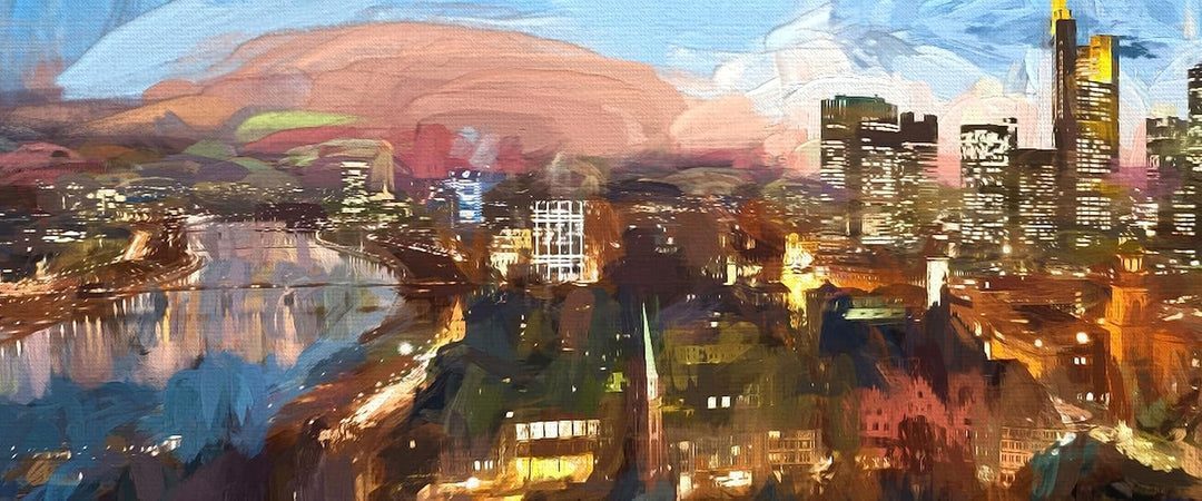 Glasbild Panorama | Wandbild aus Echtglas | Frankfurt am Main Skyline | 120x50 cm | inkl. Aufhängung