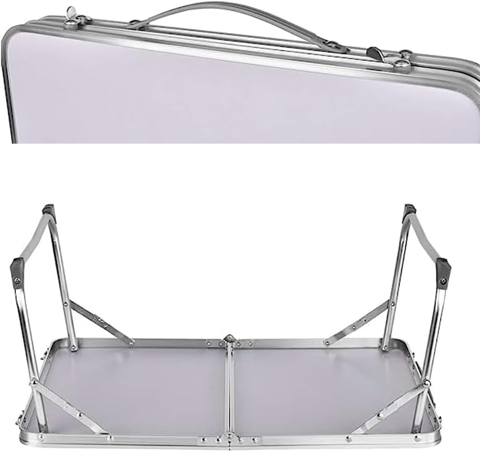 Qimu Aluminium=Klapptisch Tragbarer Campingtisch mit Griff für Outdoor und Schoss Stehpult Weiss 60