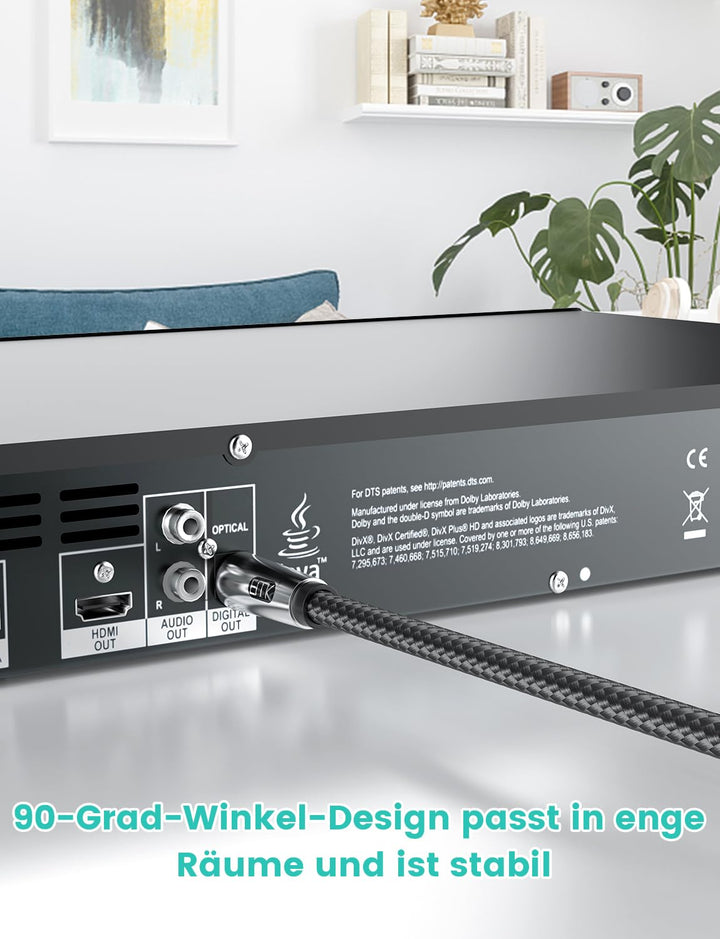 EMK 90 Grad Optisches Kabel,Optisches Audiokabel,Toslink Kabel,Lichtwellenleiterkabel für Heimkino,F