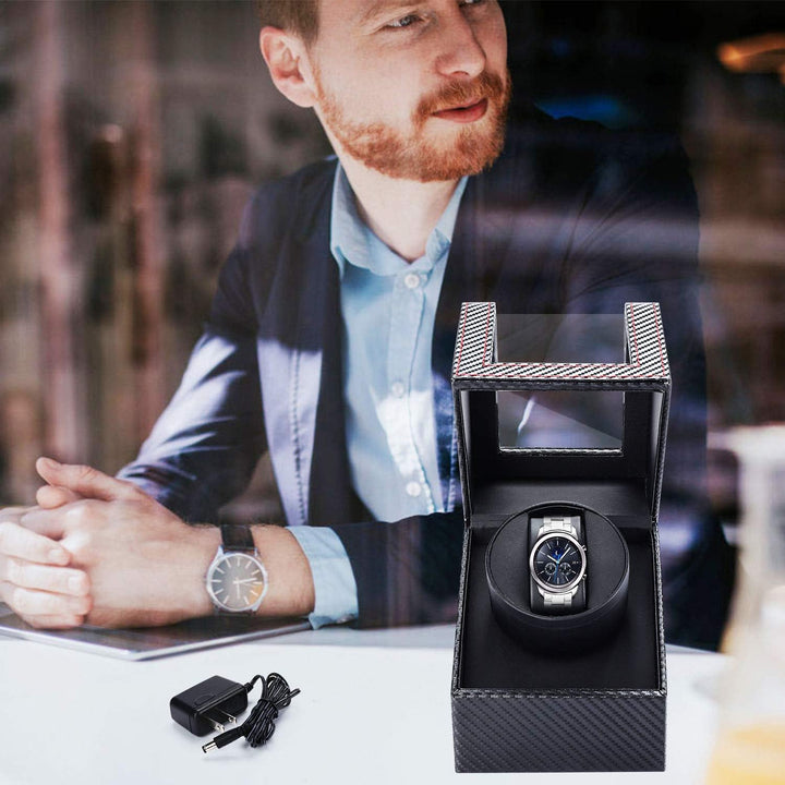 Gifort Automatische Uhrenbeweger Box, Single Uhrenbeweger PU Leder Uhrengehäuse mit leisem Motor, Ba