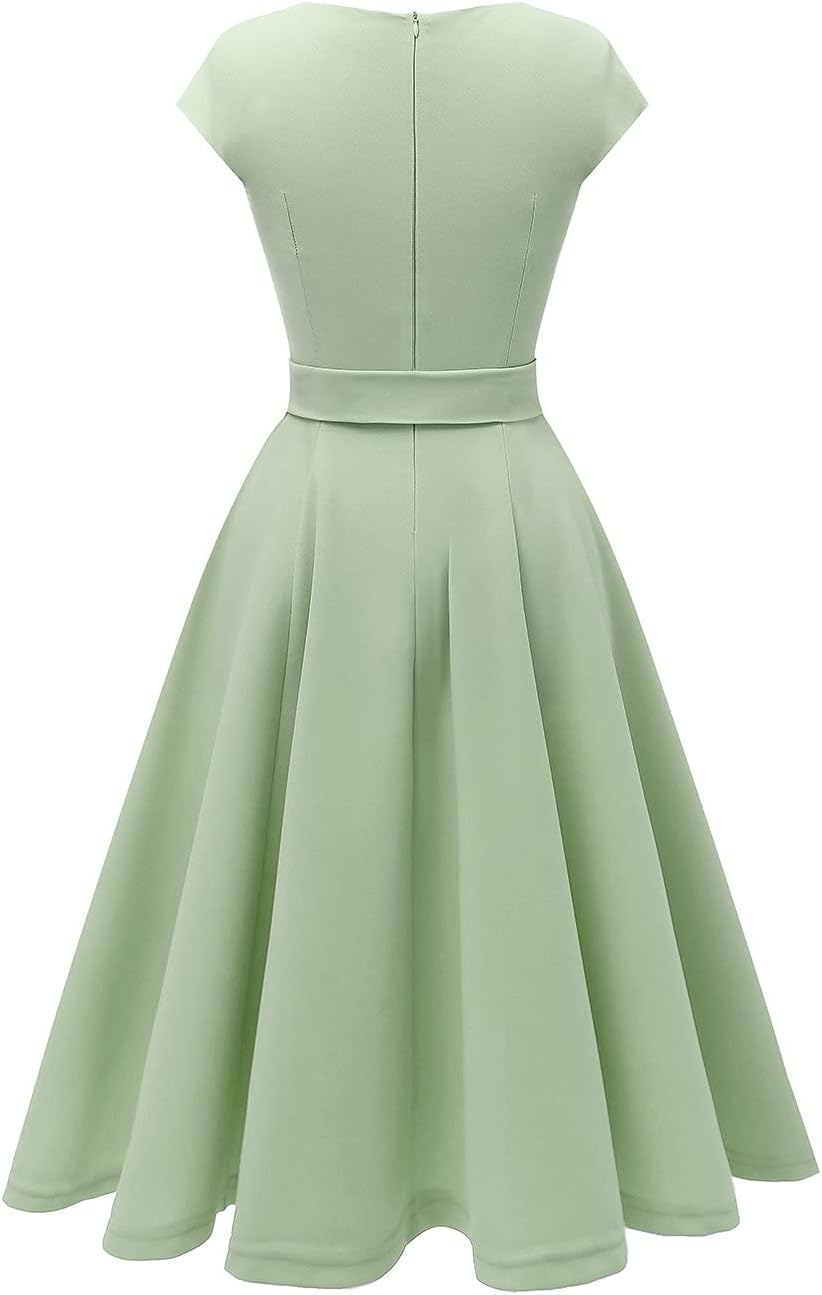 DRESSTELLS Damen Vintage Retro 1950er Cocktaikleid A-Line Swing Festlich Midilang Kleid Lightgreen M